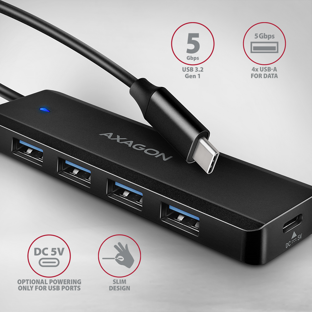 AXAGON HUE-C1C – USB-C hub se čtyřmi porty USB-A 5Gbps