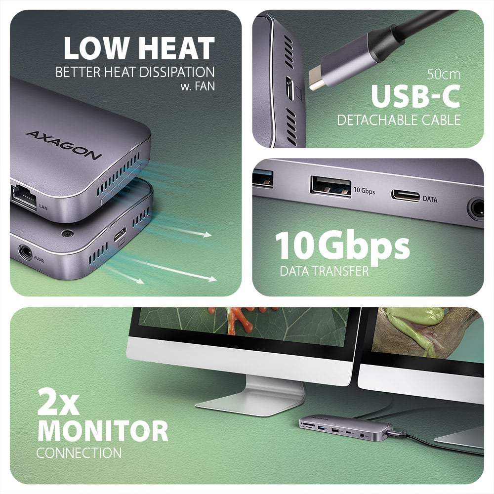 AXAGON HMC-12GM2 – nízké teplo, odnímatelný USB-C kabel a 10Gbps přenos