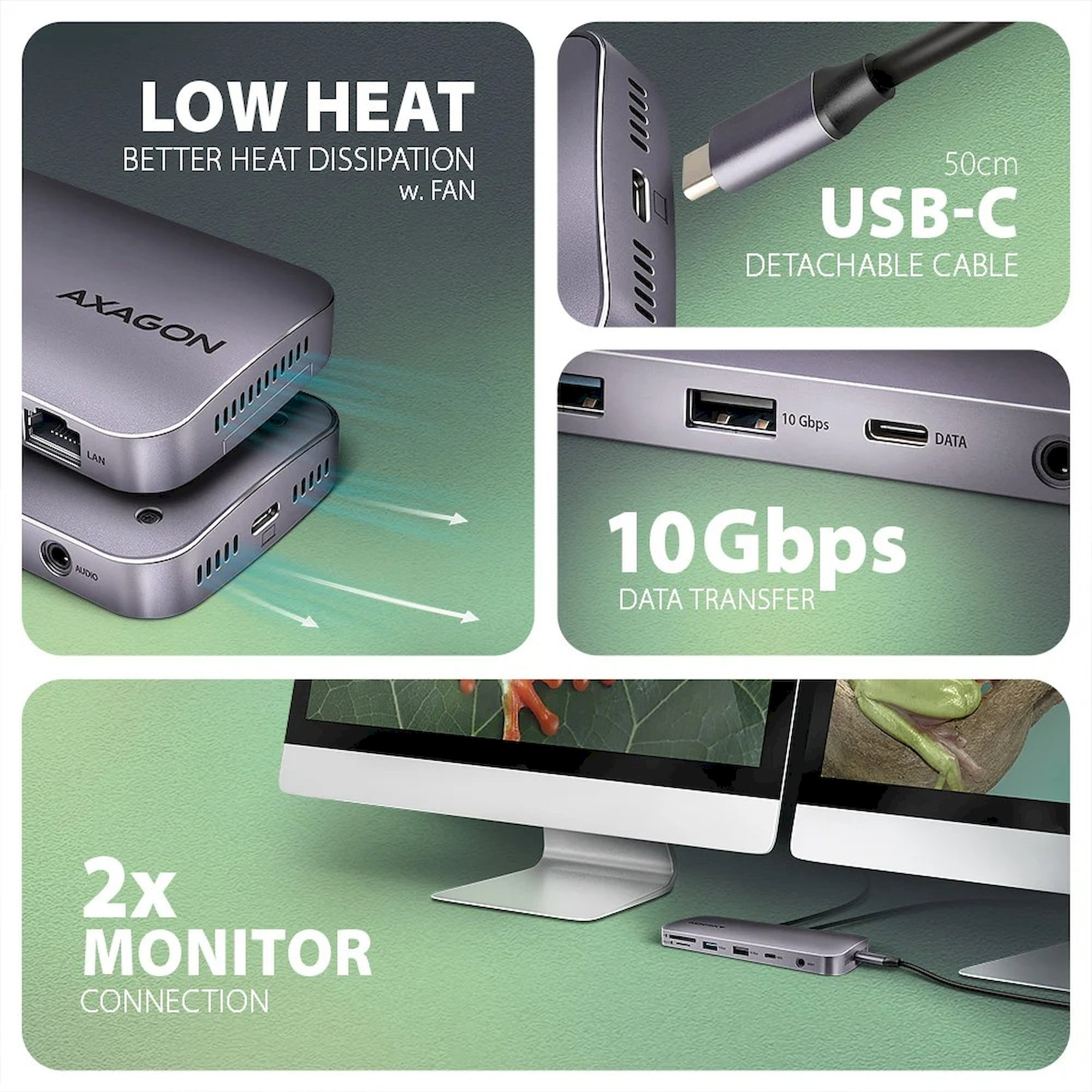 AXAGON HMC-12GM2 - nízke teplo a odnímateľný USB-C kábel