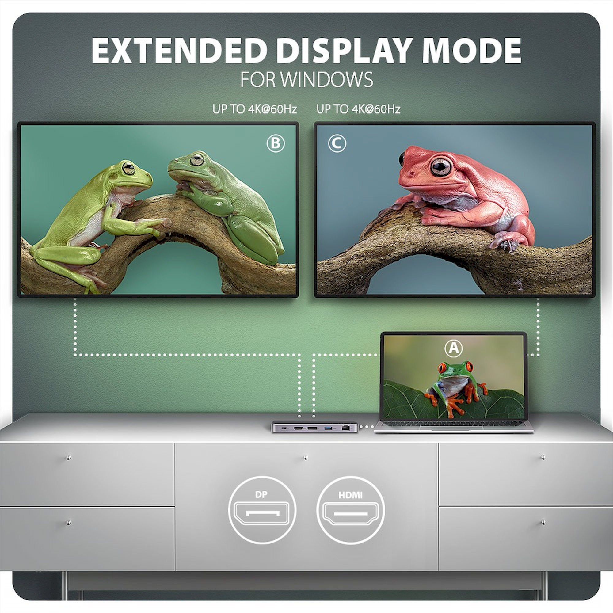 Extended display mode pre Windows - dva monitory 4K