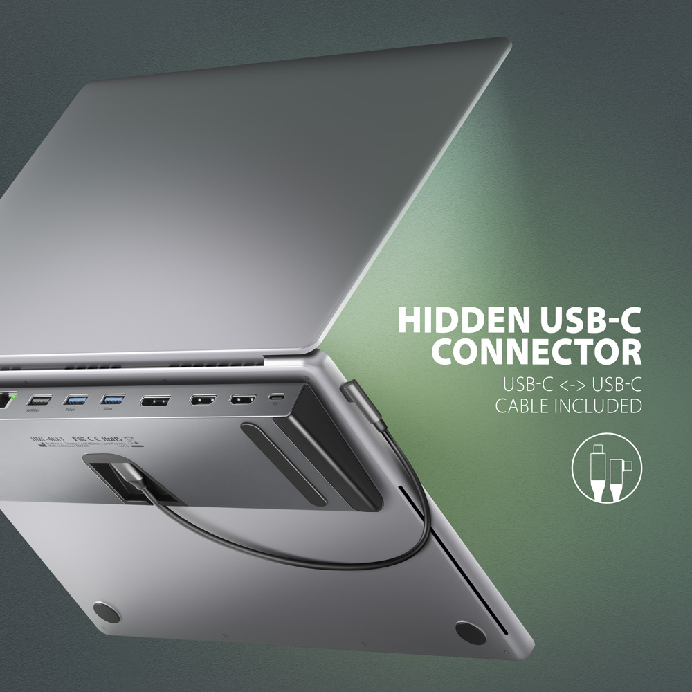 Skrytý USB-C konektor a přiložený kabel u AXAGON HMC-4KX3