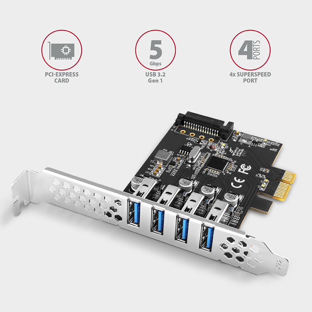 AXAGON PCEU-43RS – PCI-Express karta se 4 porty USB 3.2 Gen 1