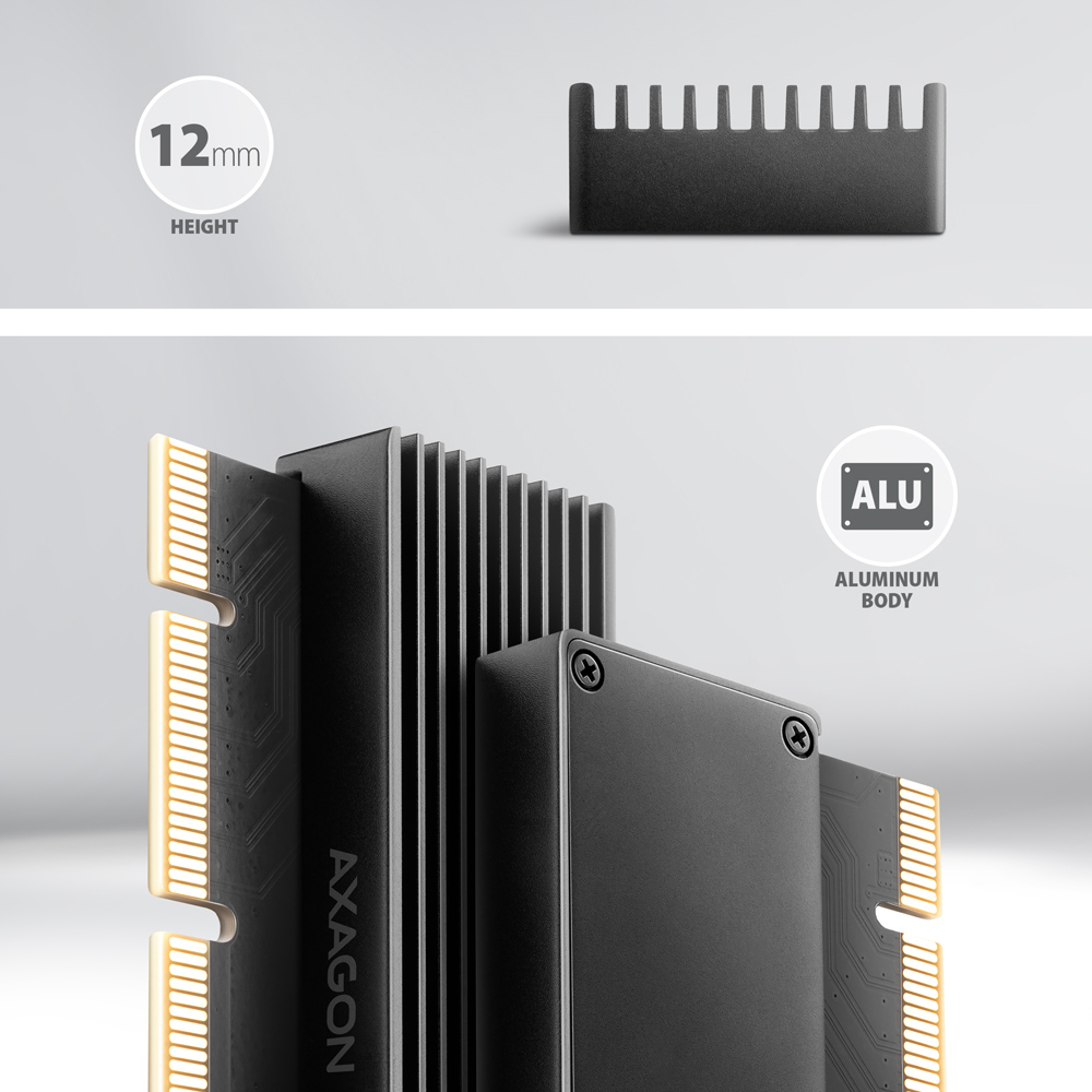 AXAGON PCEM2-XS – detail žebrovaného hliníkového chladiče