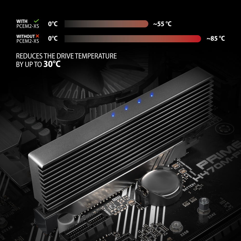 Graf snížení teploty M.2 SSD disku s adaptérem AXAGON PCEM2-XS