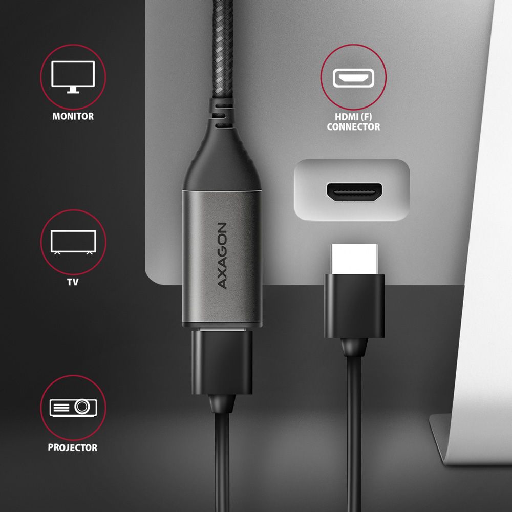 AXAGON RVC-HI2M připojený k HDMI portu monitoru