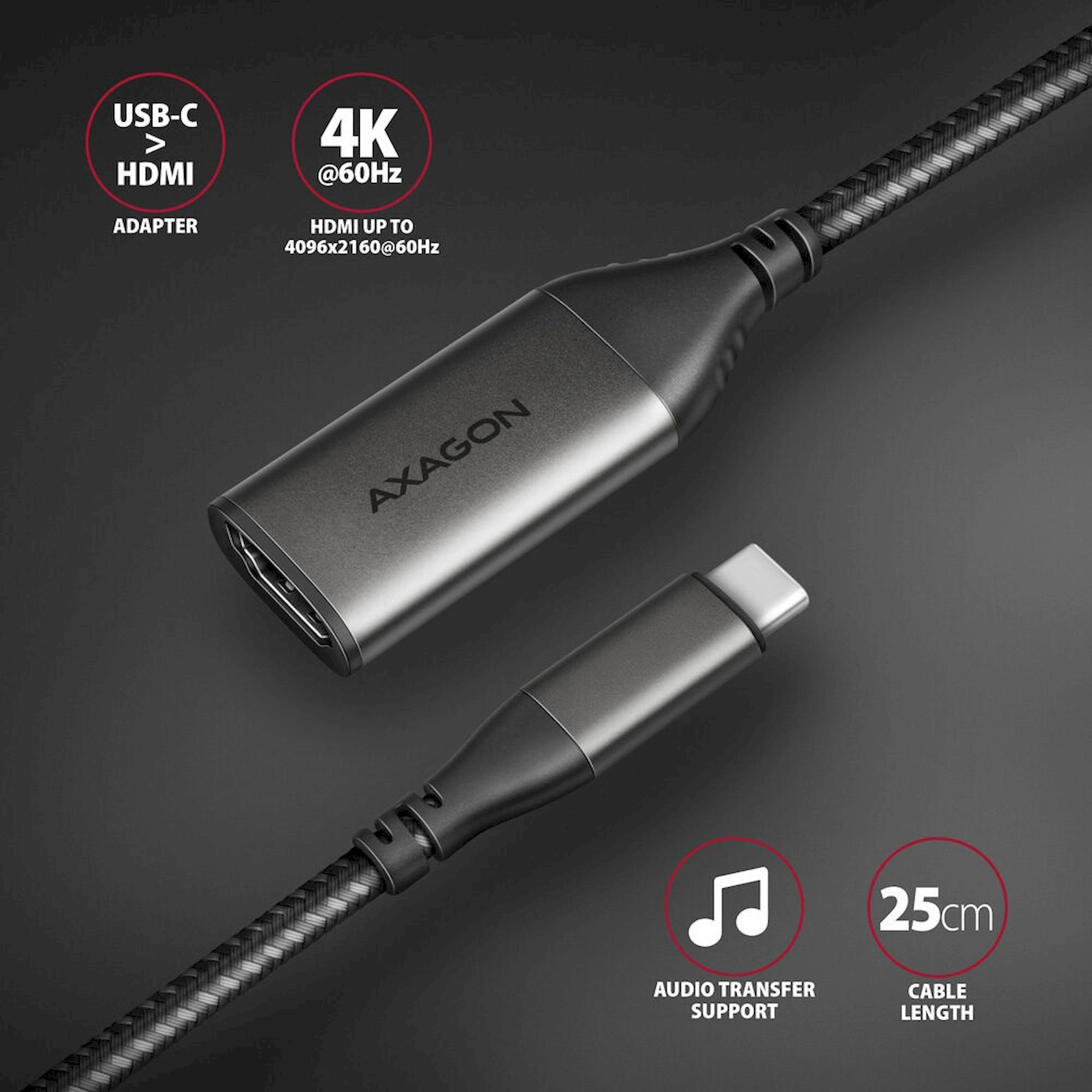 AXAGON USB-C/HDMI redukcia 4K 0,25m čierna