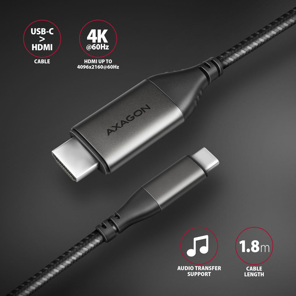 AXAGON RVC-HI2MC – kabel USB-C na HDMI o délce 1,8 metru