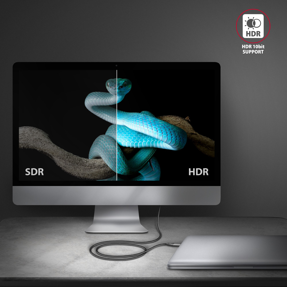 Porovnání obrazu SDR a HDR na monitoru připojeném přes AXAGON RVC-HI2MC