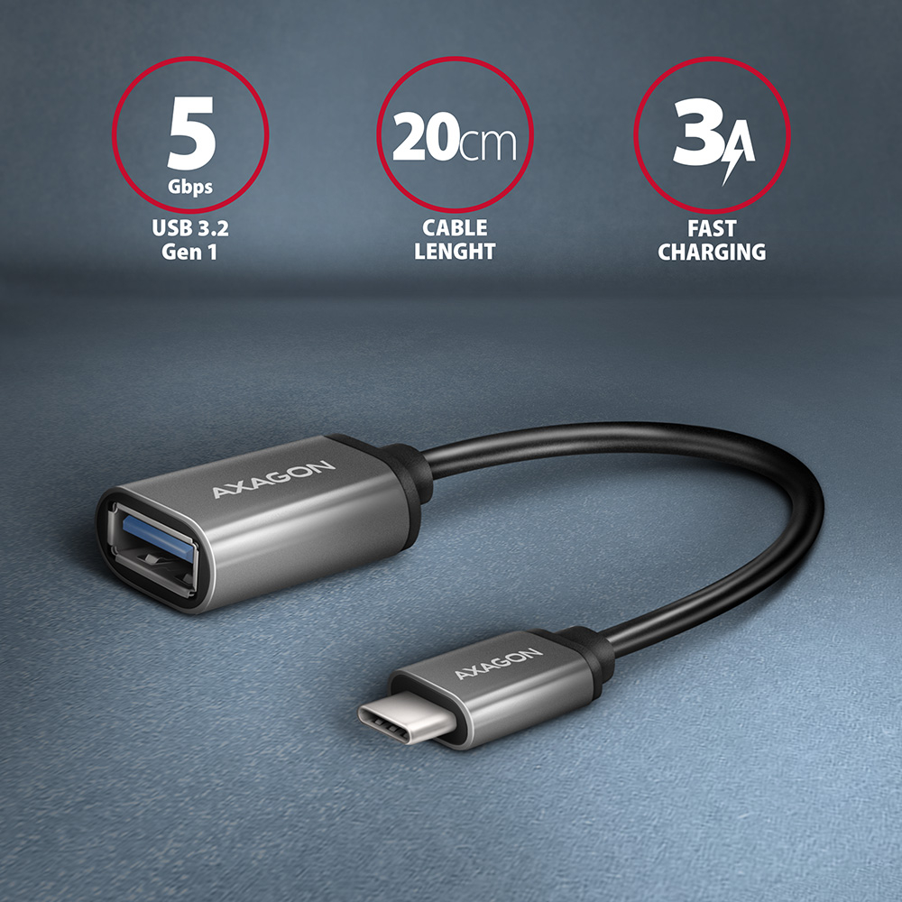 AXAGON RUCM-AFAC – redukce USB-C na USB-A s parametry 5 Gbps, 20 cm a 3 A