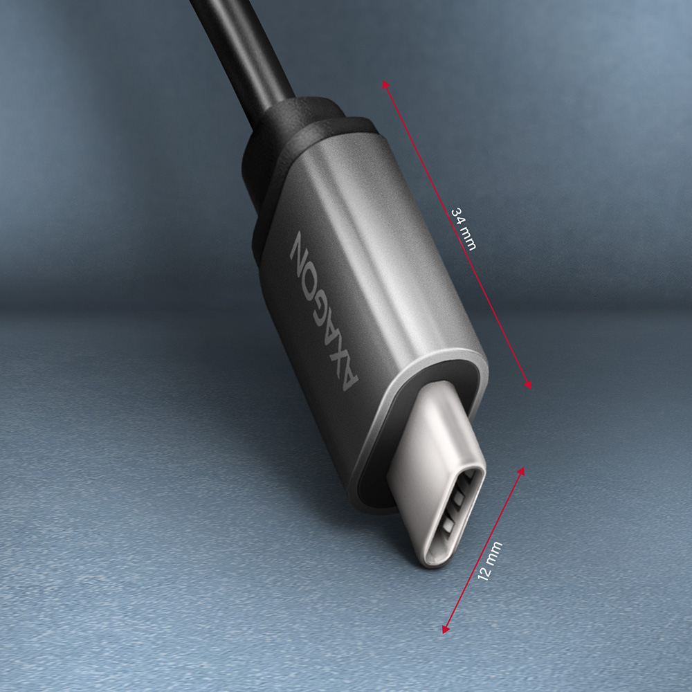 Detail rozměrů USB-C konektoru redukce AXAGON RUCM-AFAC