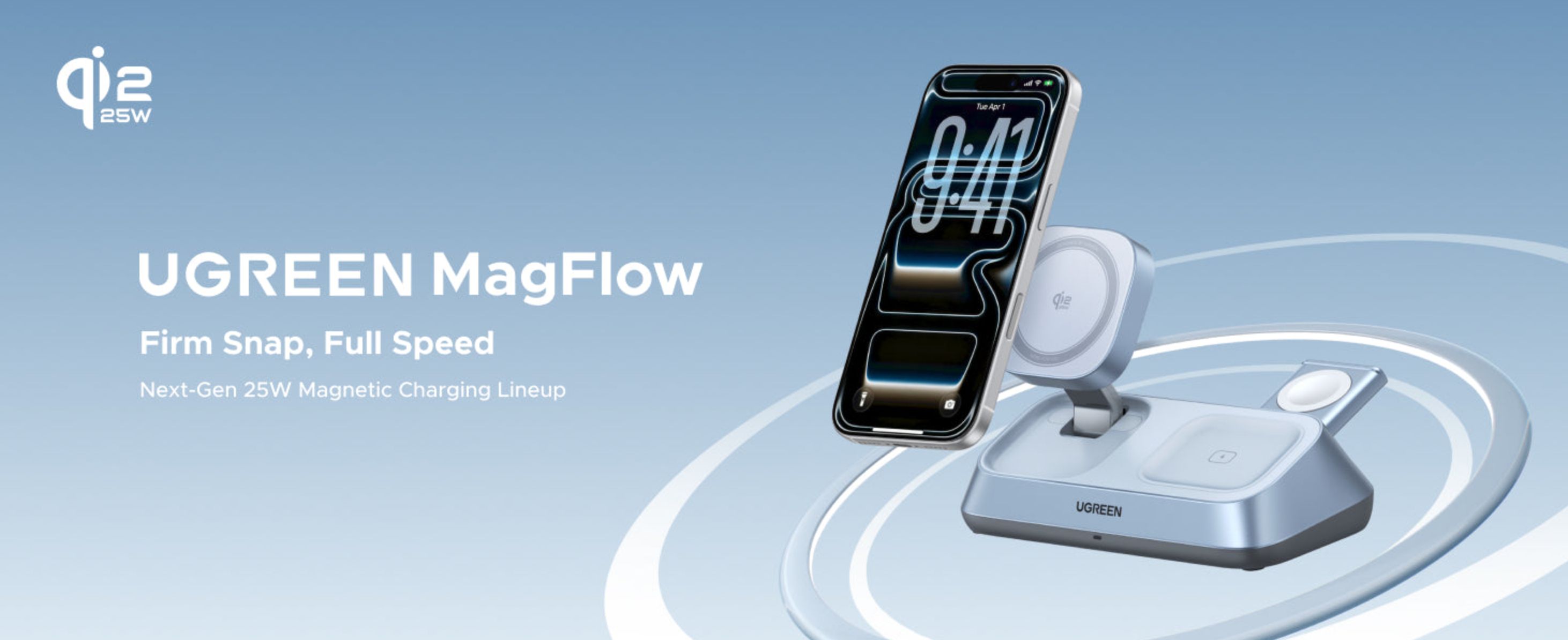 UGREEN Magflow MagSafe/Qi2.2 3v1 nabíječka (25W) světle modrá