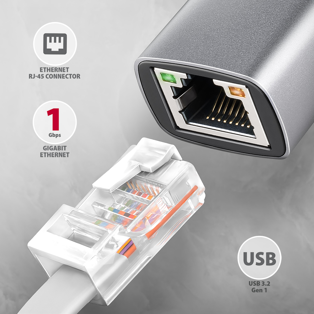AXAGON ADE-TXPD – gigabitový RJ-45 port a USB 3.2 Gen 1 konektor adaptéru