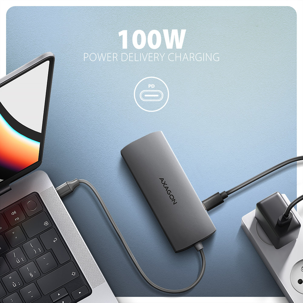 100W Power Delivery nabíjení notebooku a tabletu