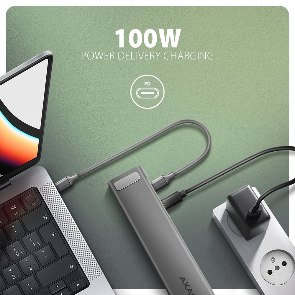 100W Power Delivery nabíjení notebooku a tabletu