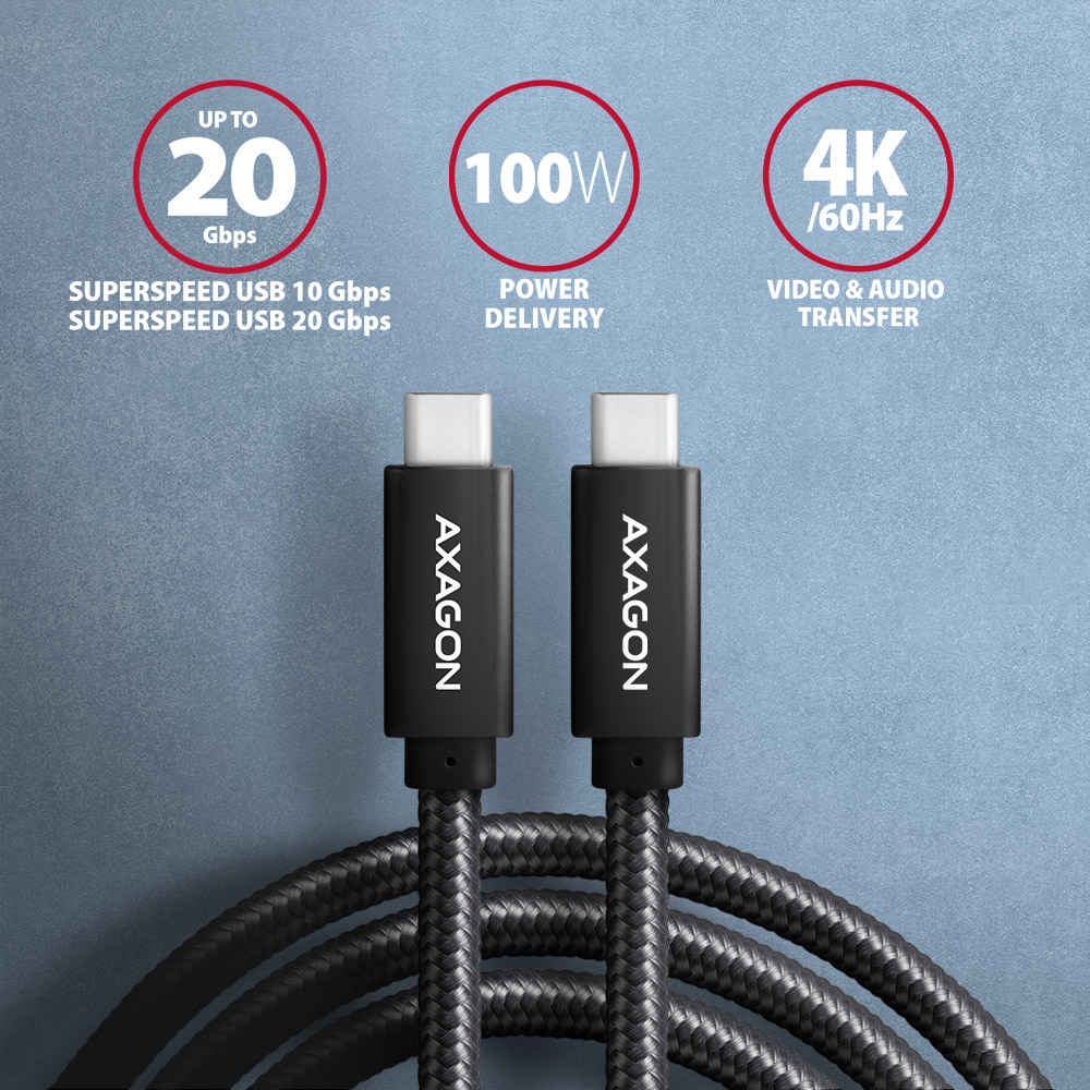 AXAGON BUCM32-CM15AB – opletený USB-C kabel s konektory na obou koncích