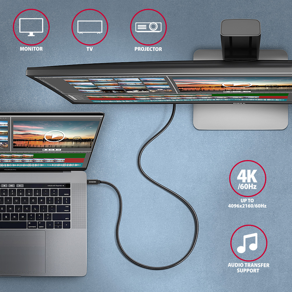 Připojení monitoru, televize a projektoru přes USB-C kabel v rozlišení 4K při 60Hz