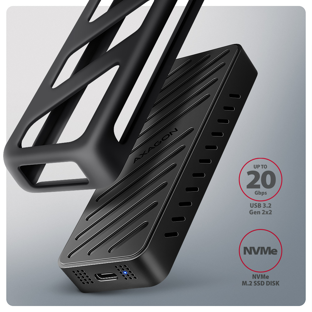 AXAGON EEM2-20G – externí box pro M.2 NVMe SSD se silikonovým obalem