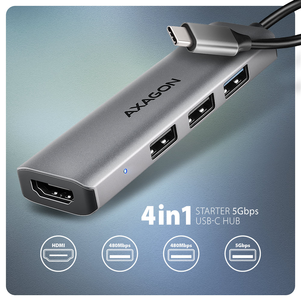 AXAGON HMC-H3A – kompaktní USB-C hub s HDMI a USB-A porty