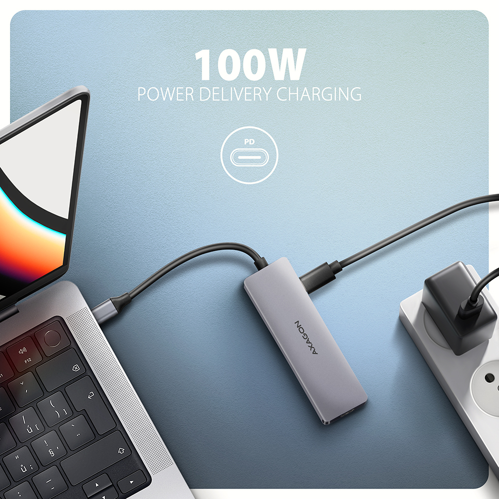 AXAGON HMC-5H60 – 100W Power Delivery nabíjení notebooku
