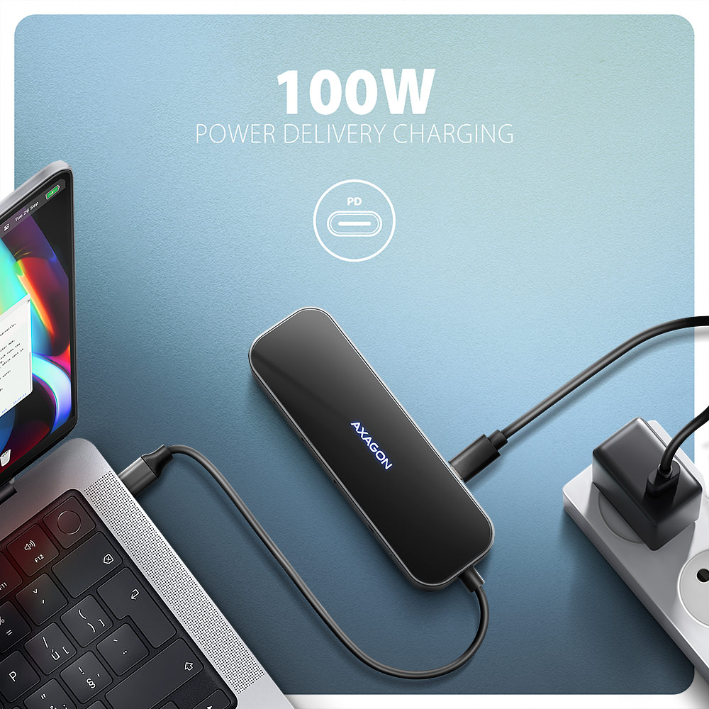 AXAGON HMC-6GLN – 100W Power Delivery nabíjení notebooku