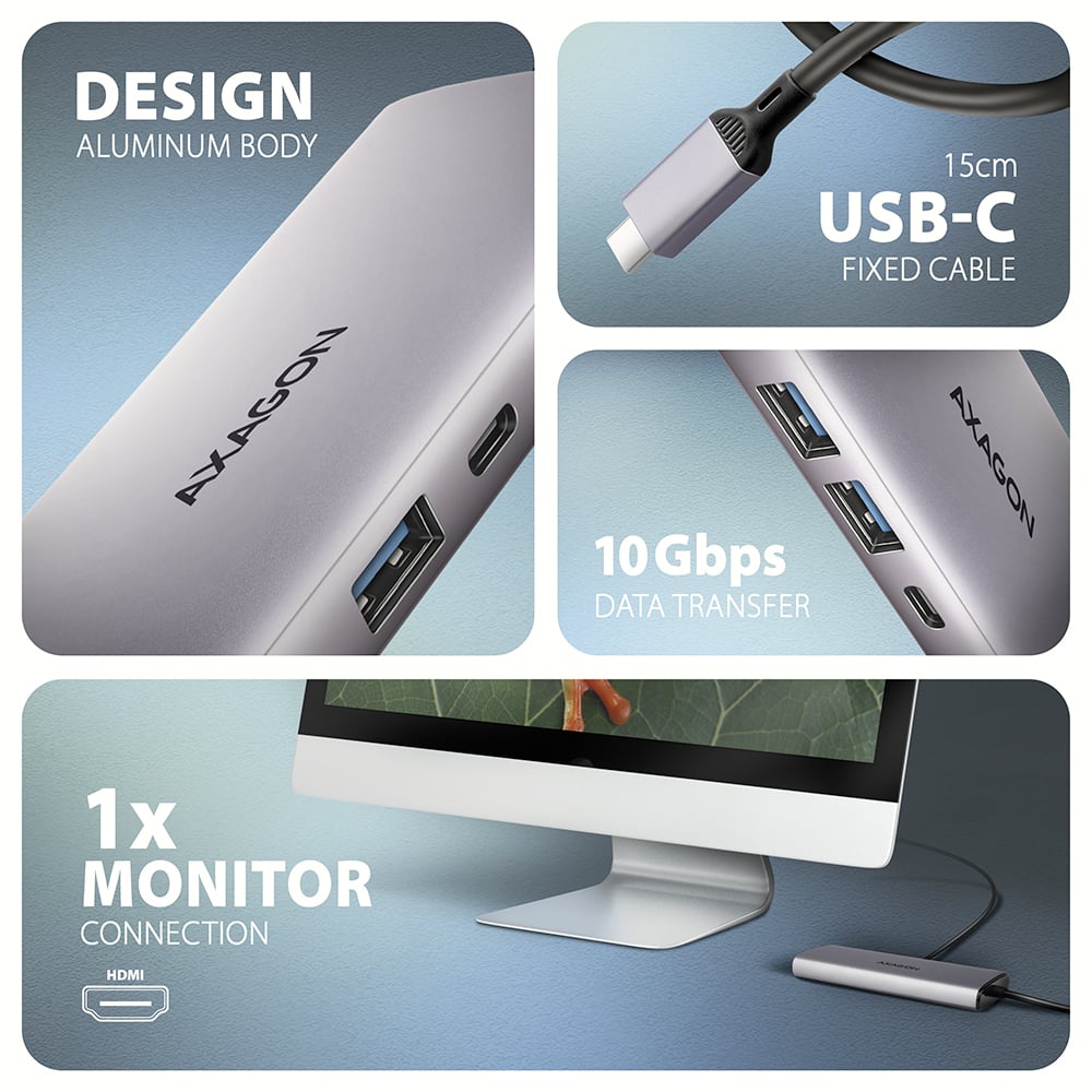 AXAGON HMC-6G2L – hliníkové tělo a USB-C kabel