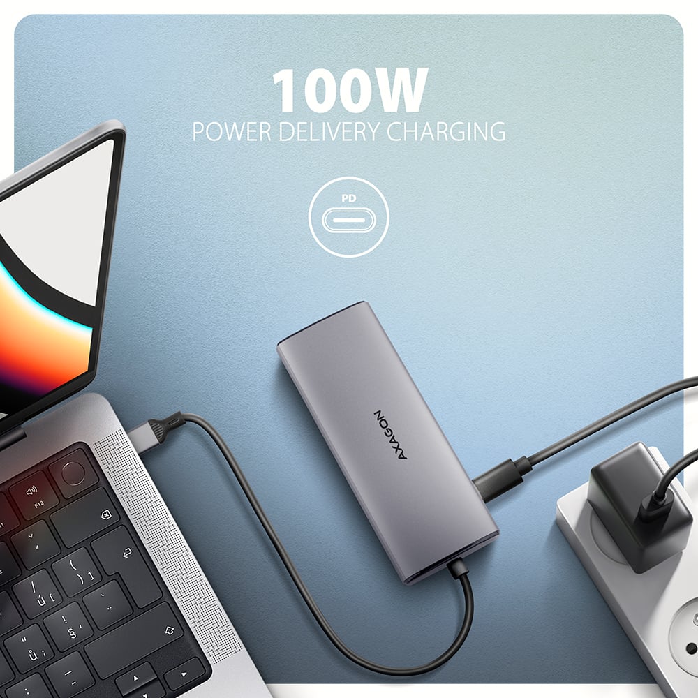 AXAGON HMC-6G2L – 100W Power Delivery nabíjení notebooku