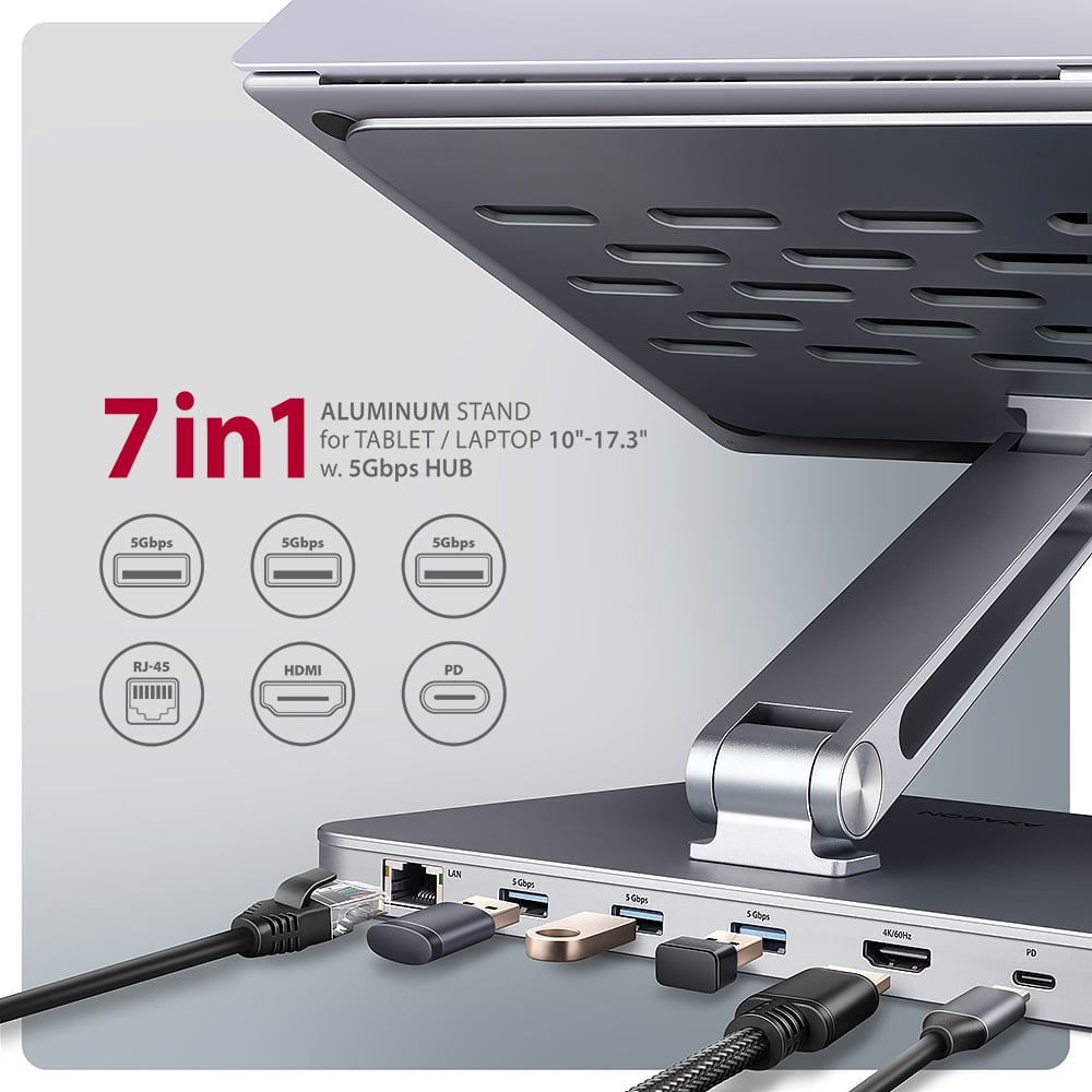 AXAGON HMC-STND – hliníkový stojan s integrovaným USB-C hubem