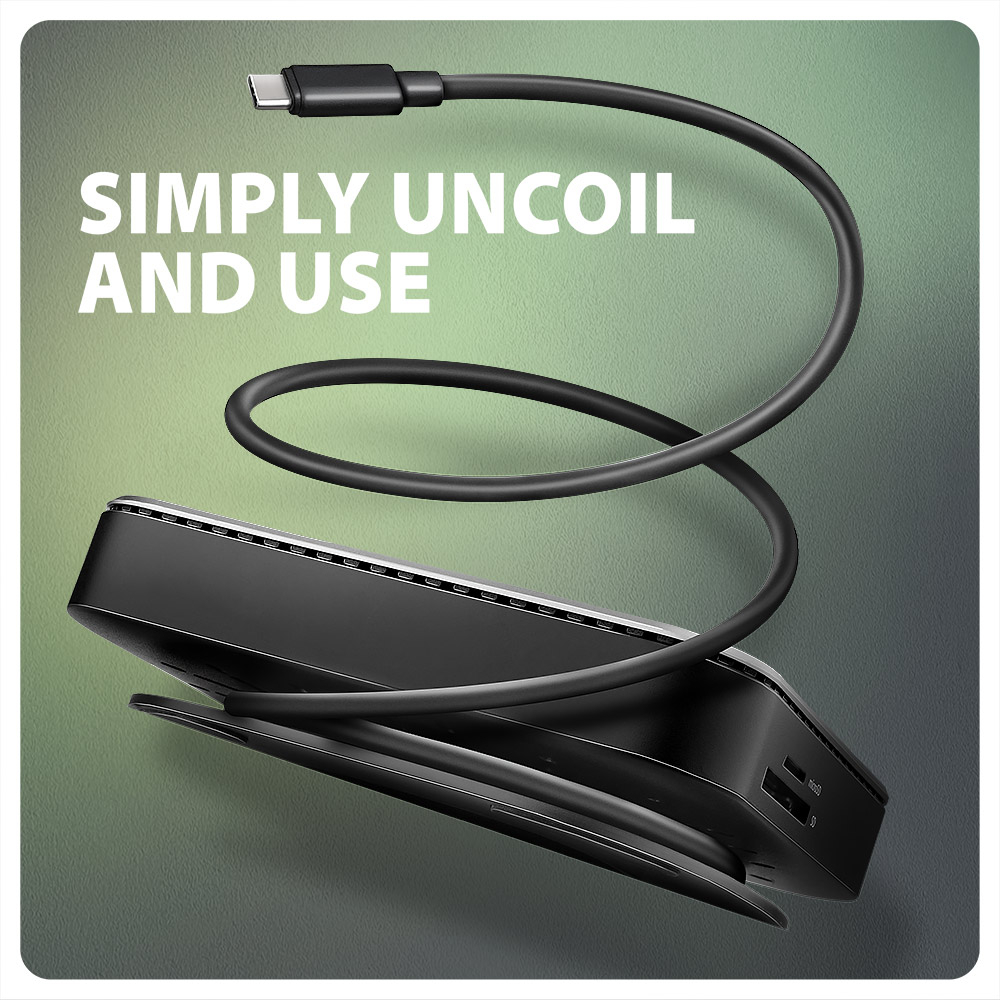 AXAGON HMC-UFO – stočený 65cm kabel USB-C kolem podstavce hubu