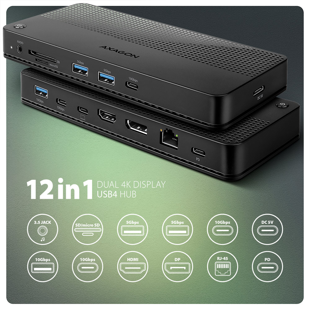 AXAGON HMC-U4 – 12 v 1 USB4 40Gbps dokovací stanice