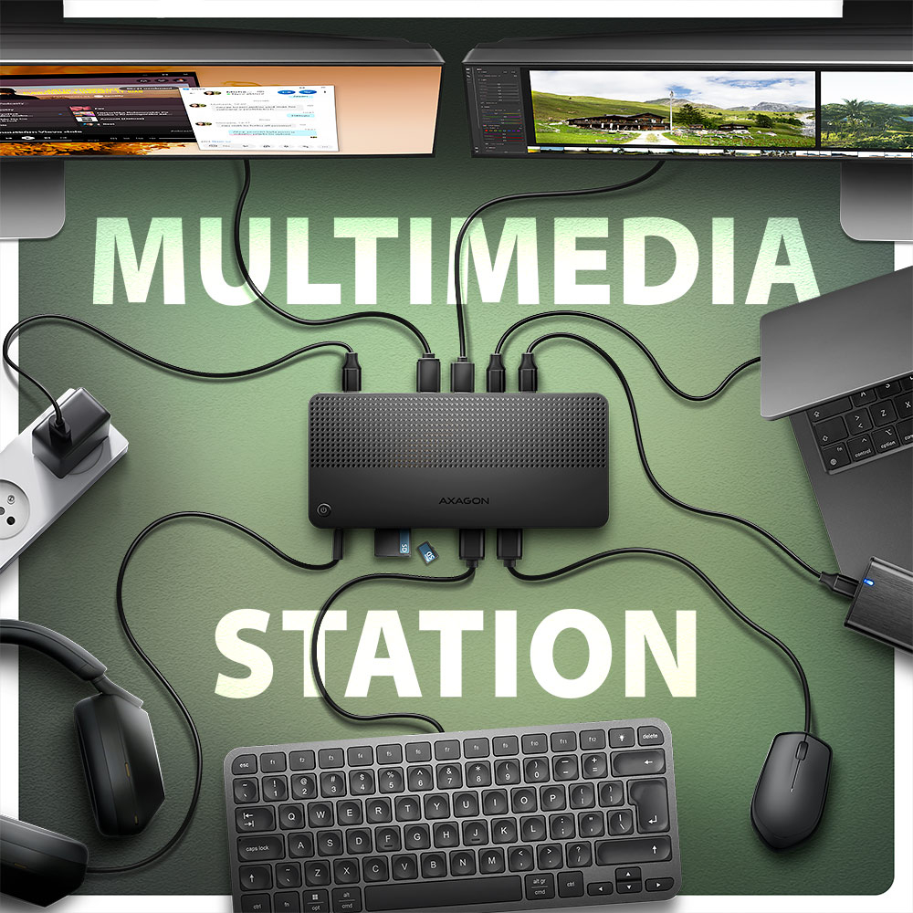 AXAGON HMC-U4 – multimediální stanice s klávesnicí, myší a monitory