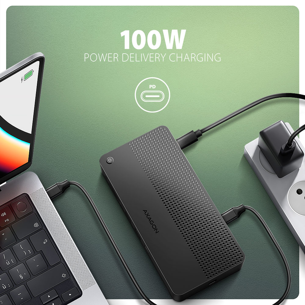 AXAGON HMC-U4 – 100W Power Delivery nabíjení notebooku