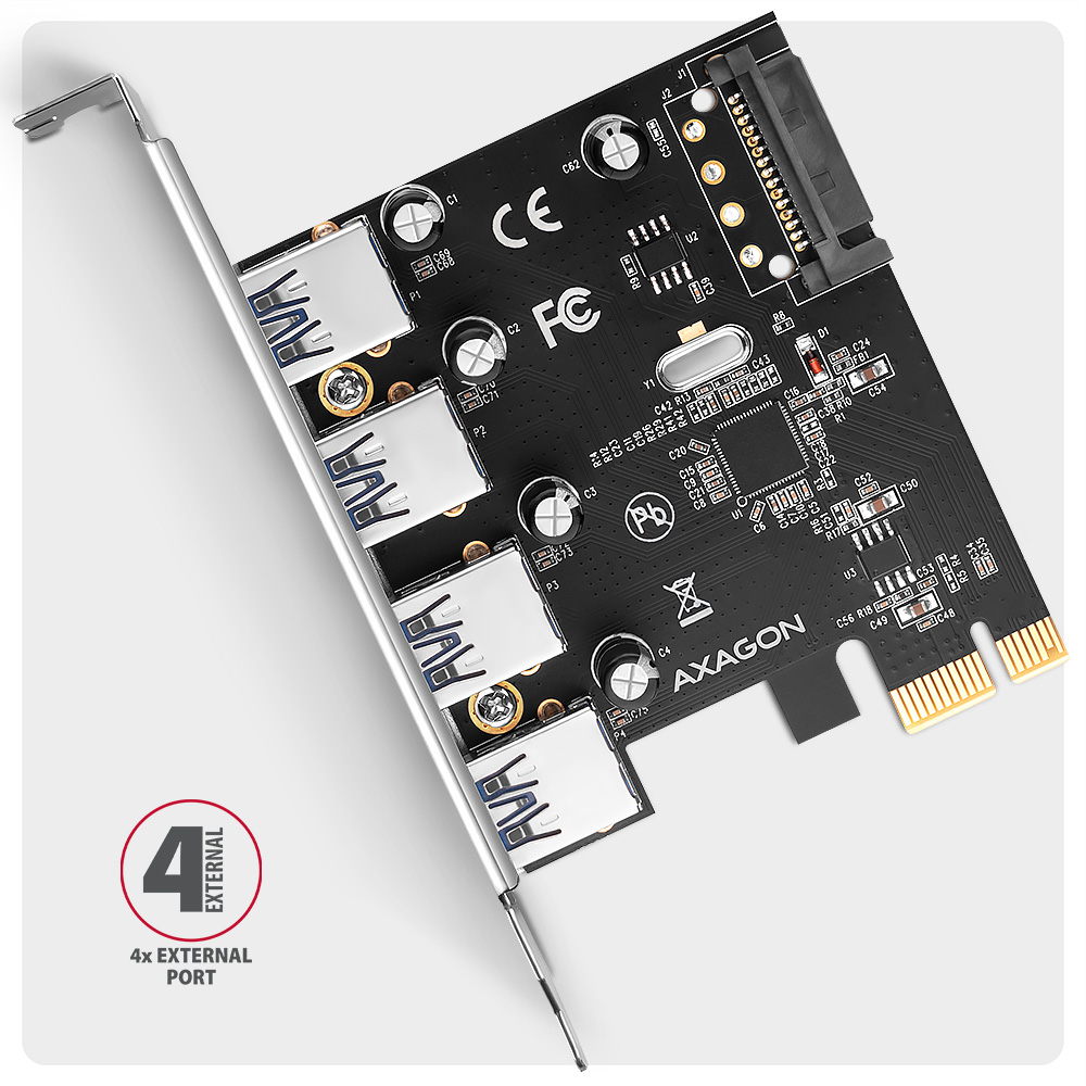 AXAGON PCEU-430RS – čtyři externí porty USB-A na kartě PCI-Express