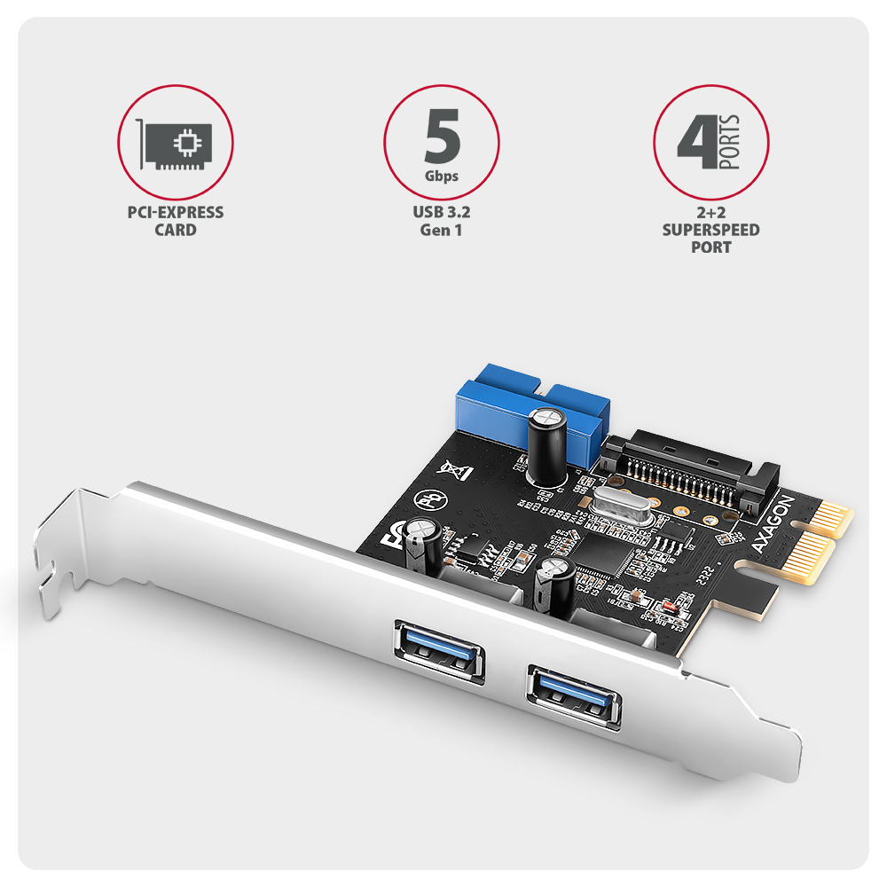 AXAGON PCEU-232RS – PCI-Express karta se dvěma externími a dvěma interními porty USB 5 Gbps