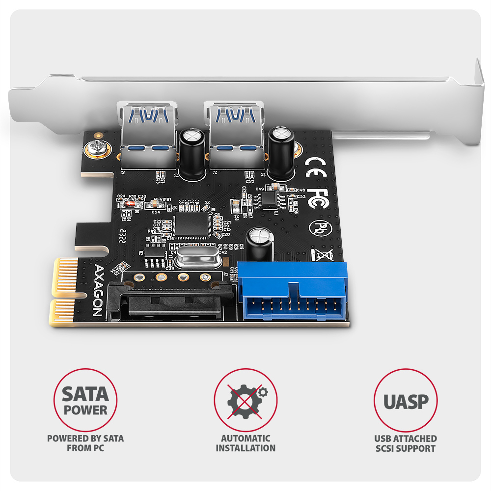 AXAGON PCEU-232RS – SATA napájení, automatická instalace a podpora UASP