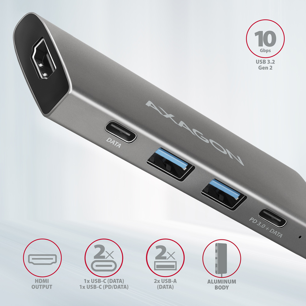AXAGON HMC-5G21 – 5 v 1 USB-C 10Gbps hub s HDMI a USB porty