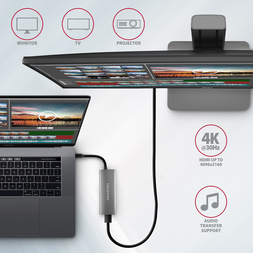 AXAGON HMC-5G21 – HDMI výstup pro monitor, televizi a projektor