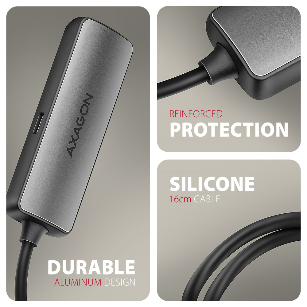 AXAGON RVC-HI8KPD – hliníkové tělo adaptéru a odolný silikonový kabel