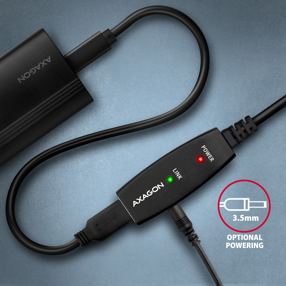 AXAGON ADR-207 – volitelné externí napájení přes 3.5mm jack konektor