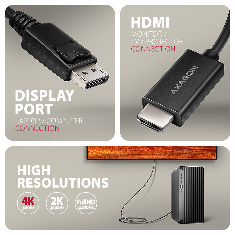 AXAGON RVD-HI20C2 – kabel DisplayPort na HDMI pro připojení monitoru