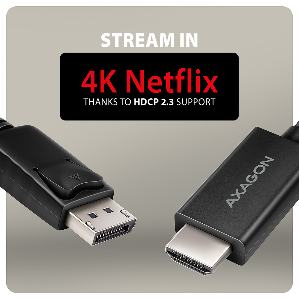 Obsah balení AXAGON RVD-HI20C2 – konektory DisplayPort a HDMI