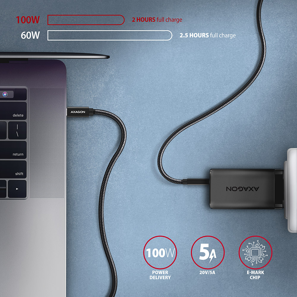 AXAGON BUCM32-CM05AB – 100W rychlé nabíjení notebooku