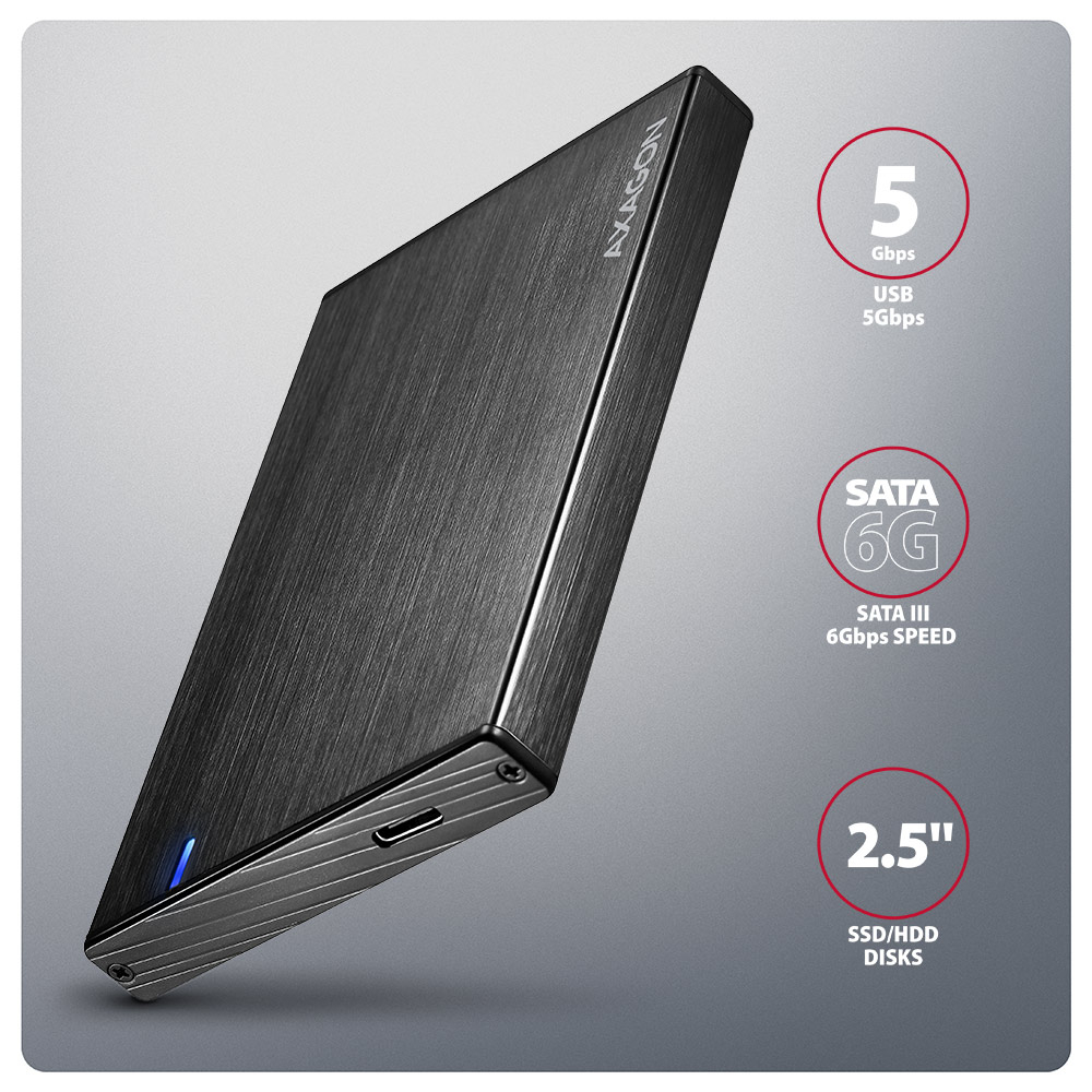 AXAGON EE25-XA6C – hliníkový box pro 2,5palcové SATA SSD a HDD disky