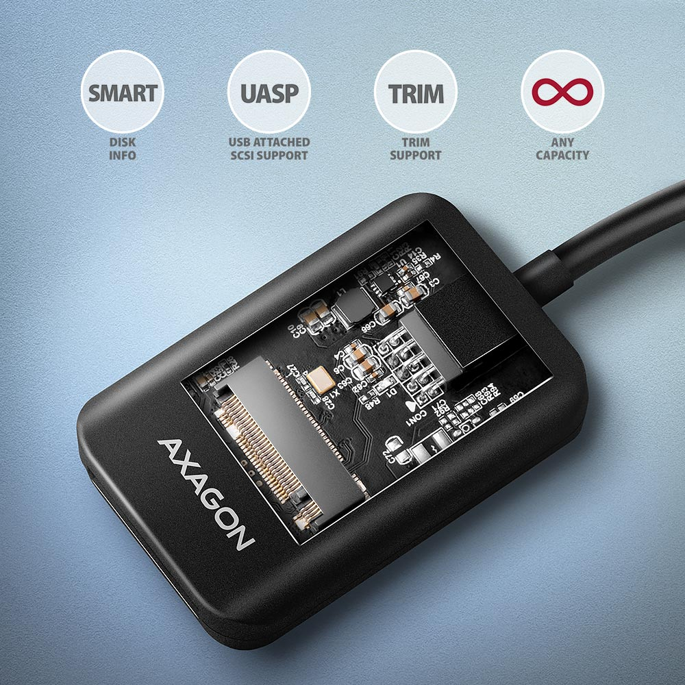 AXAGON ADM2-AM – konektor pro M.2 SSD s podporou UASP, TRIM a SMART