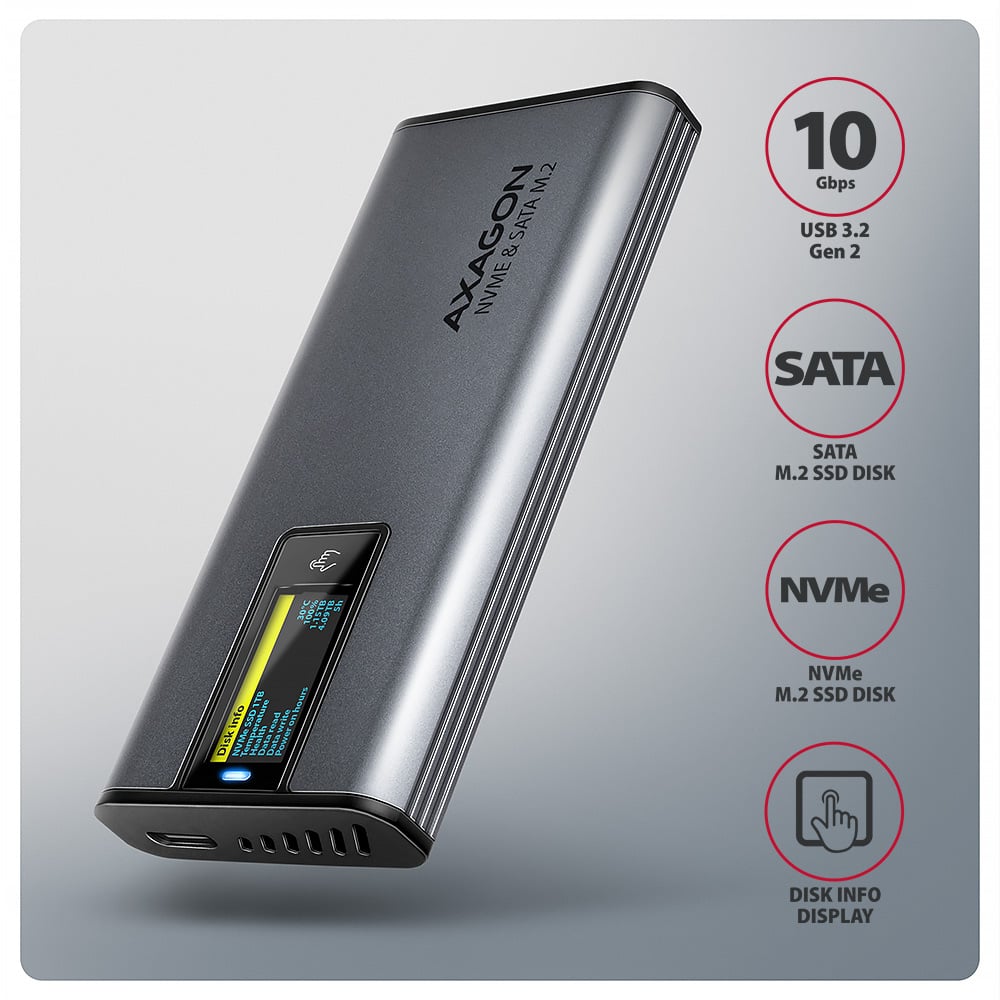 AXAGON EEM2-SD2 – externí box pro M.2 NVMe a SATA SSD