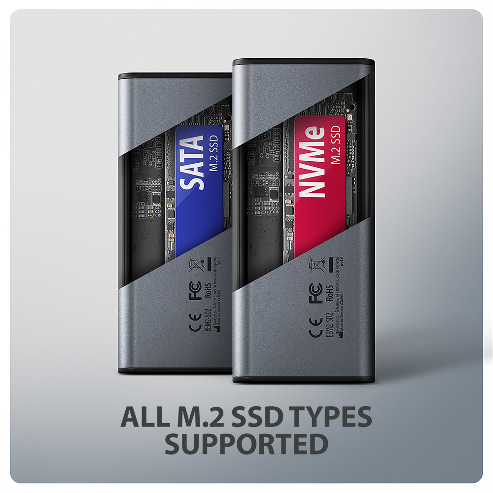 AXAGON EEM2-SD2 – podpora NVMe i SATA M.2 SSD disků