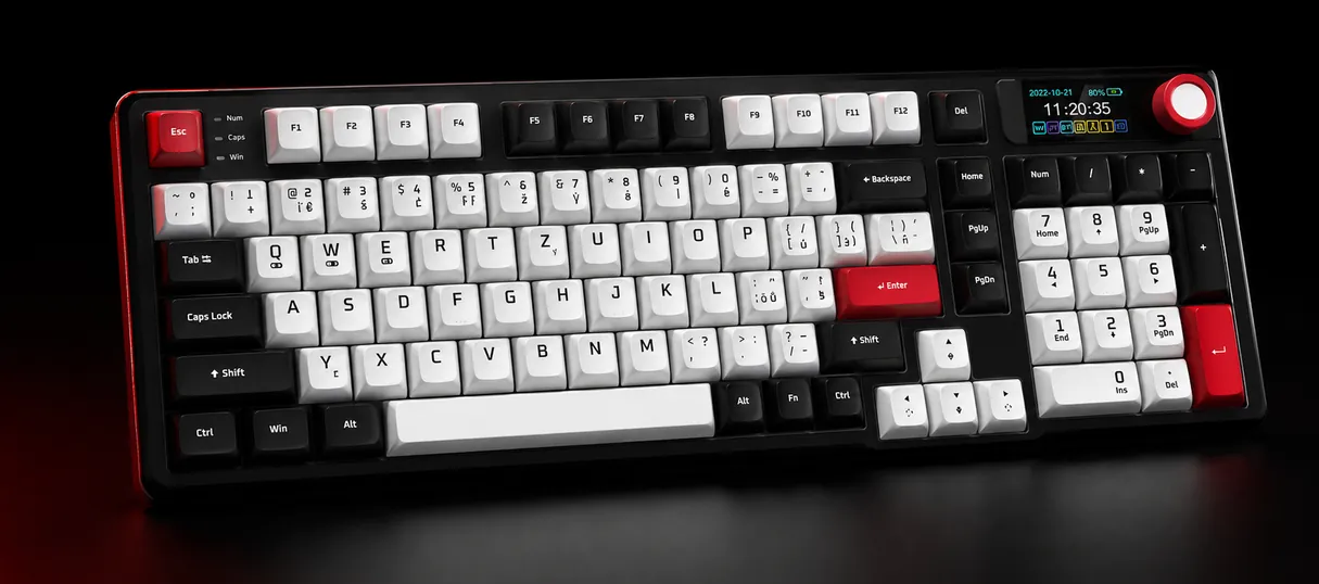 Celá klávesnice TIGO MIRAGE na tmavém pozadí