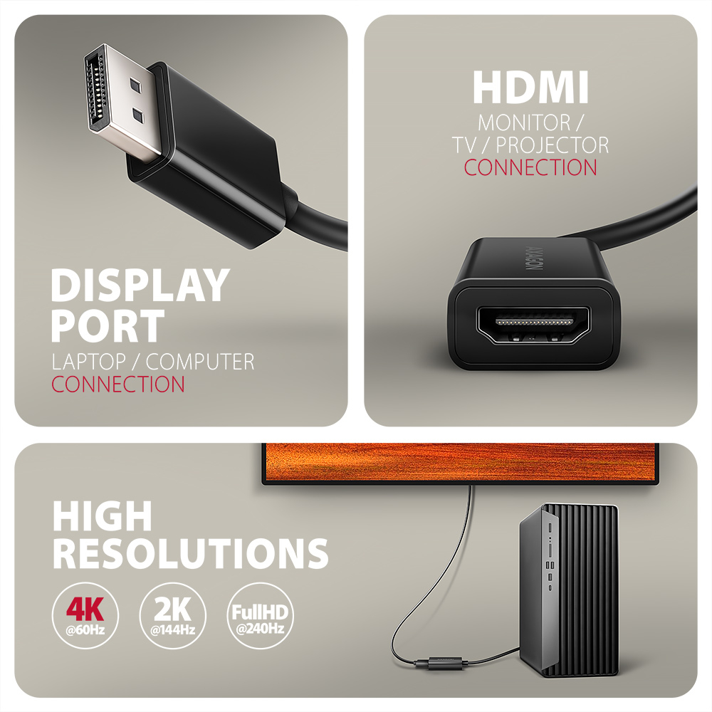 AXAGON RVD-HI20N – adaptér DisplayPort na HDMI pro připojení monitoru