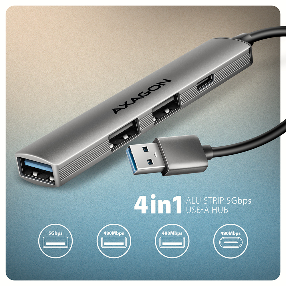 AXAGON HUE-STA – 4v1 hliníkový USB-A hub