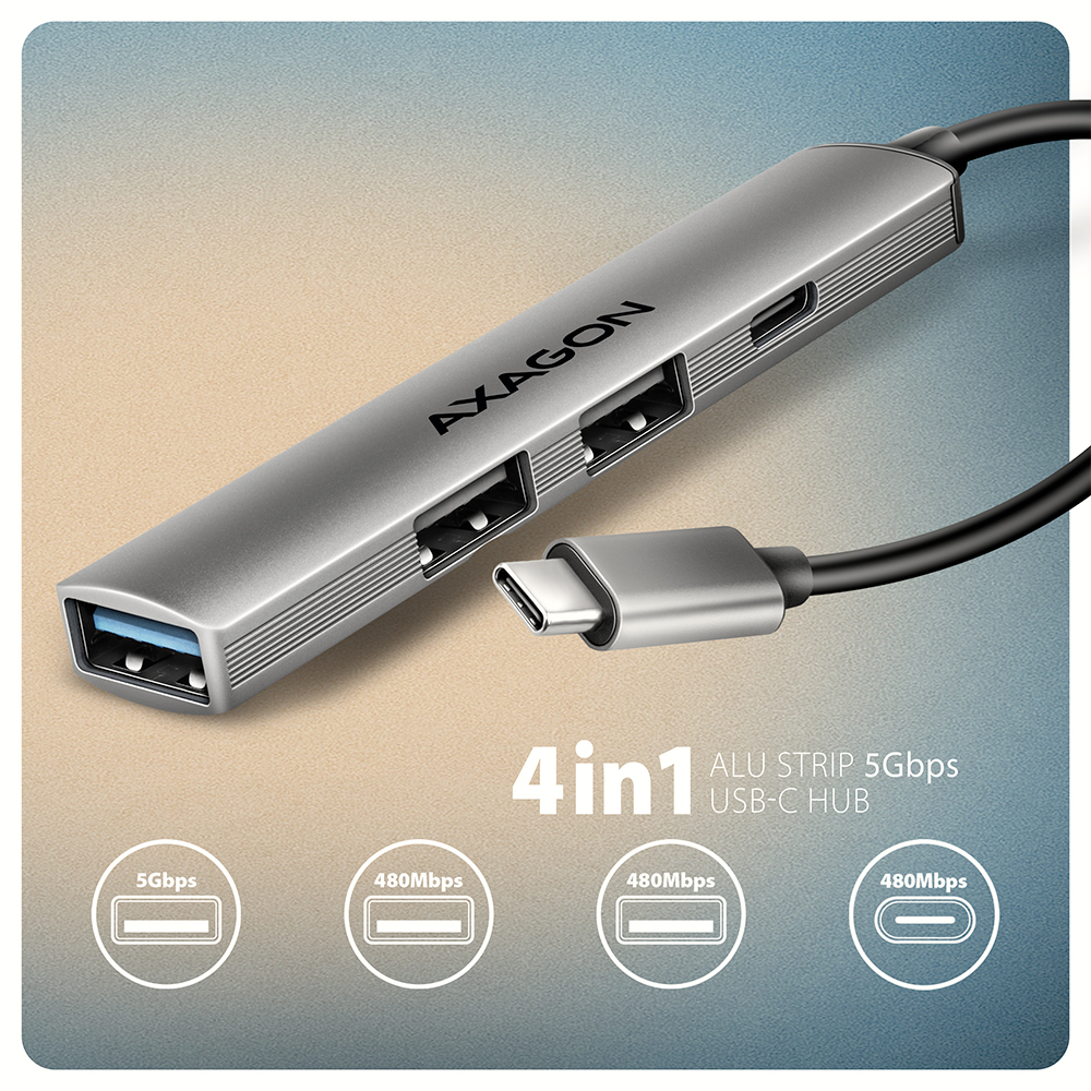 AXAGON HUE-STC – 4v1 hliníkový USB-C hub