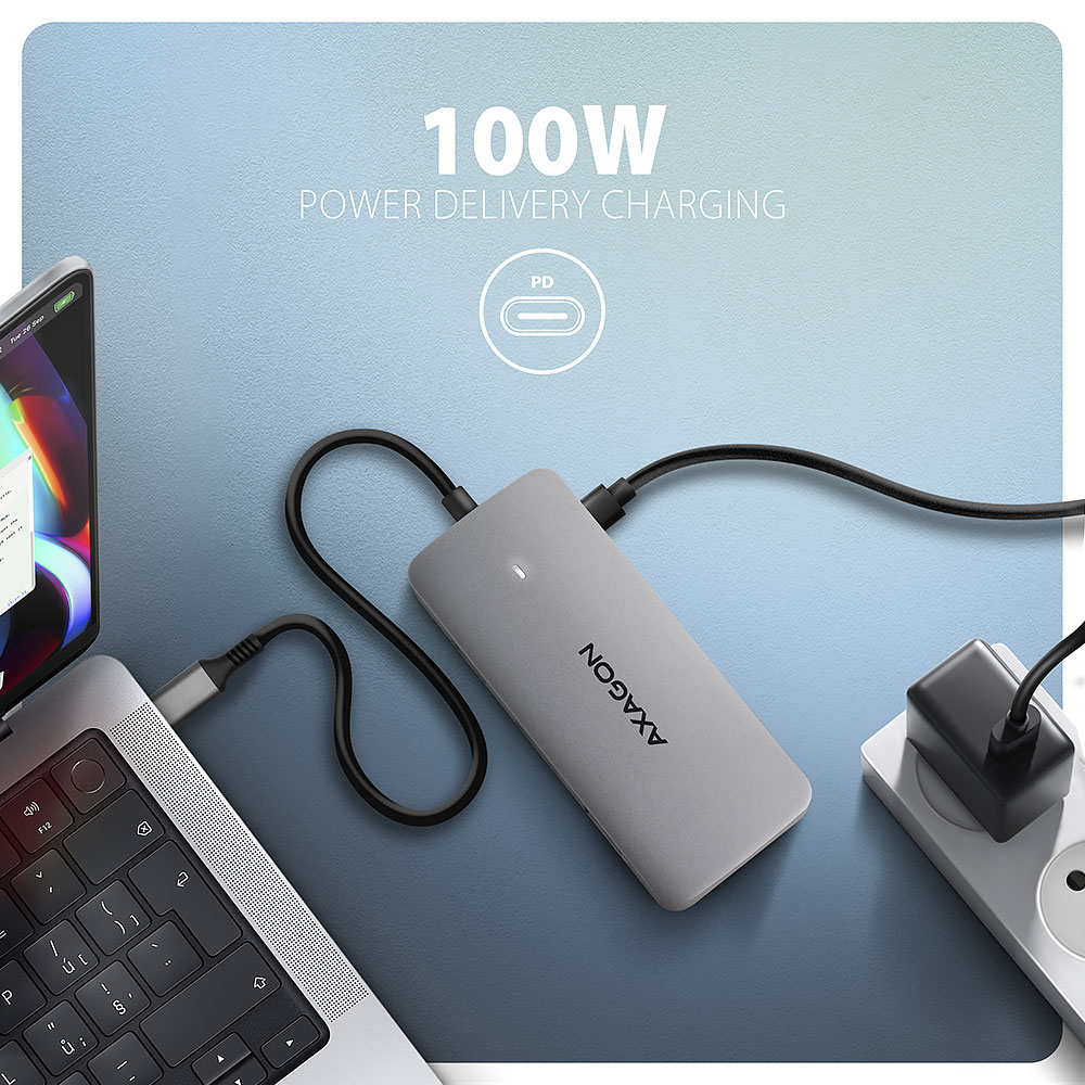 AXAGON HMC-CUB83X2 – 100W Power Delivery nabíjení notebooku